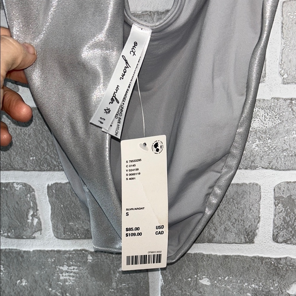 Urban Outfitters Silver Cut Out Halter One Piece Swimsuit NWT Small Y2K Metallic - Picture 7 of 8